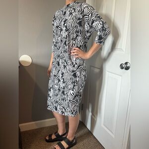 Stylish Black and White Zebra Print Swim/Activewear Dress